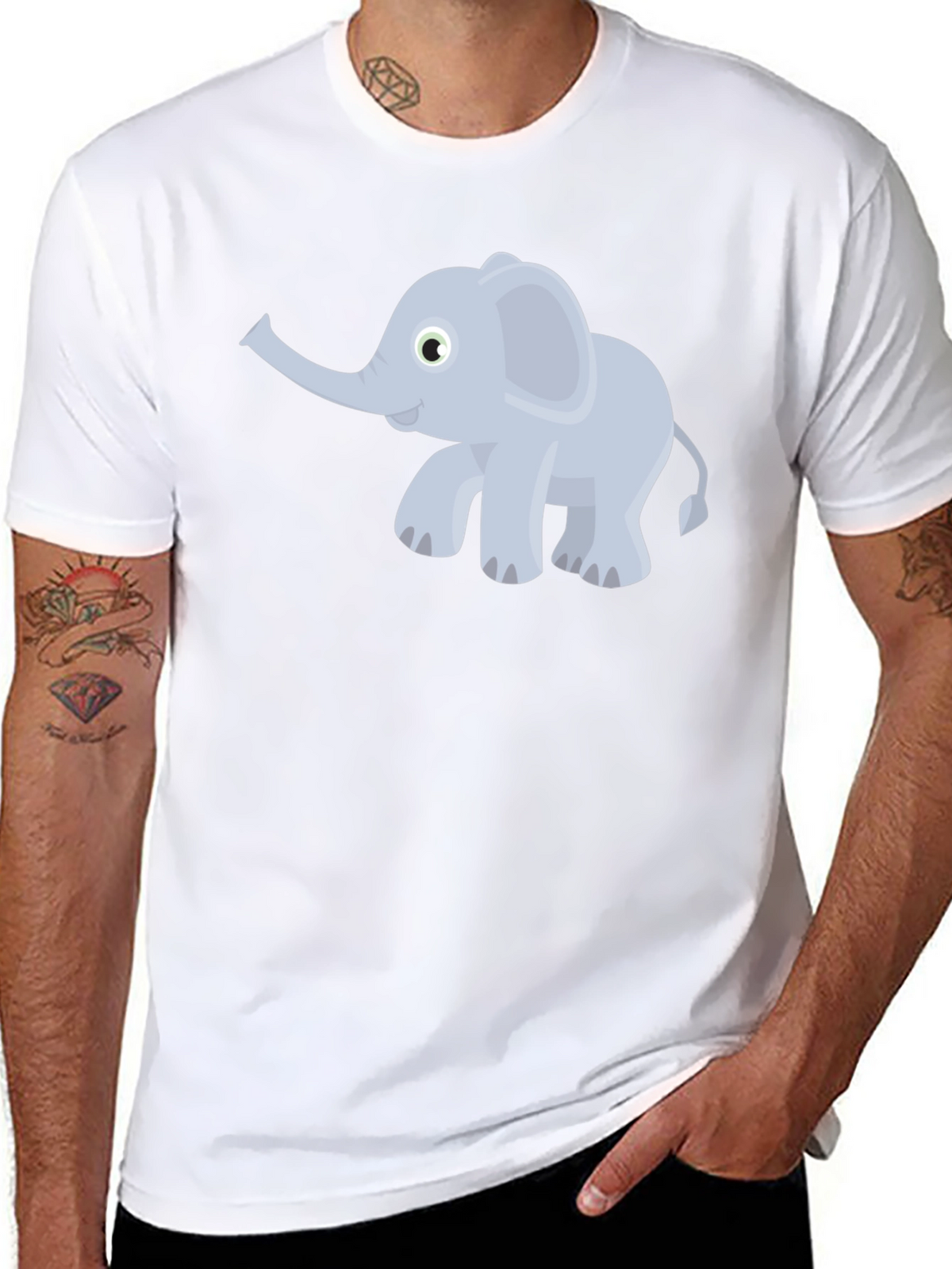 Elephant Cartoon Graphic Tee - Black