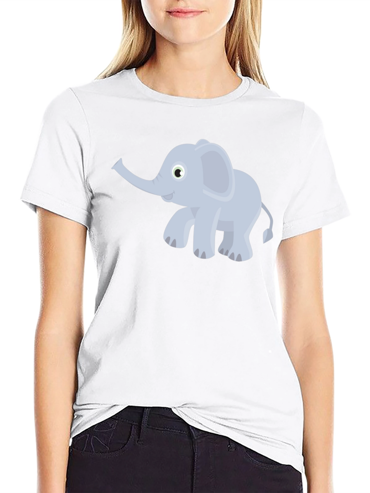 Elephant Cartoon Graphic Tee - Black