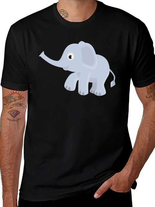 Elephant Cartoon Graphic Tee - Black