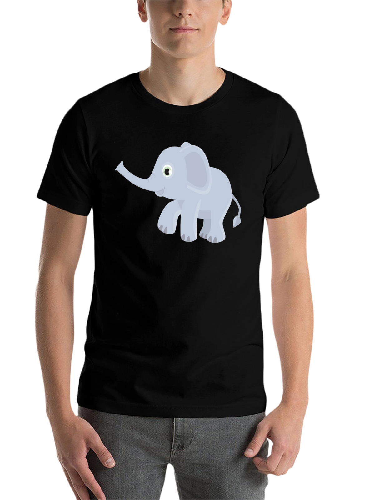 Elephant Cartoon Graphic Tee - Black