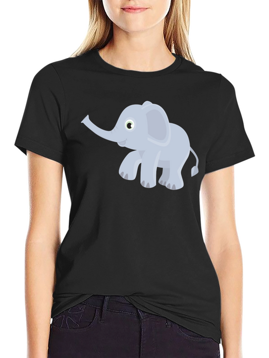 Elephant Cartoon Graphic Tee - Black