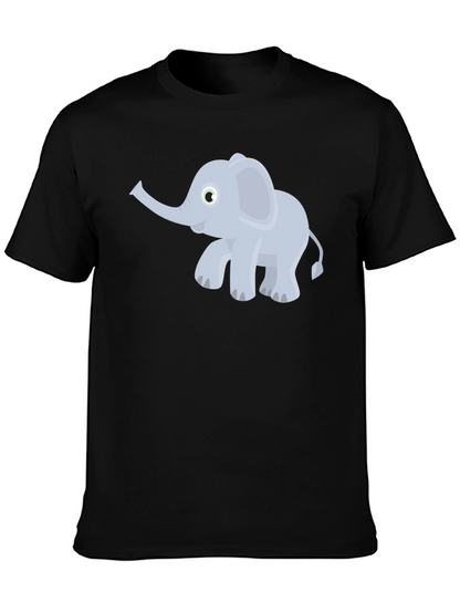 Elephant Cartoon Graphic Tee - Black