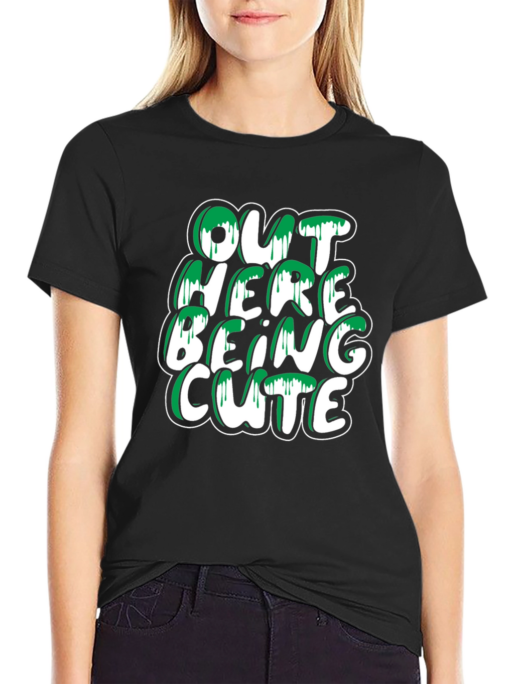 Out Here Being Cute T-Shirt - Stylish Black Tee