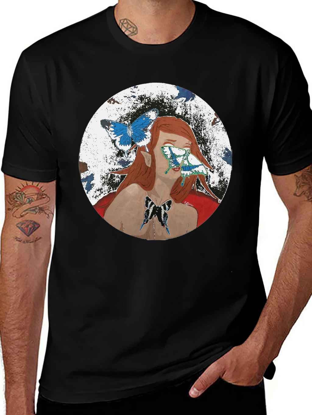 Butterfly Woman Graphic T-Shirt - Black