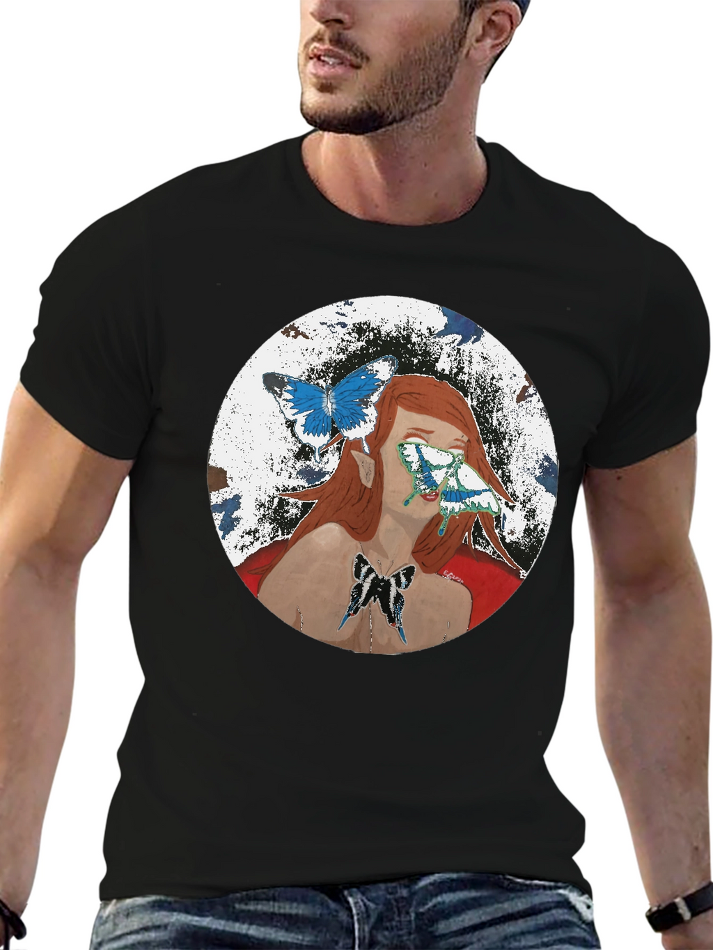 Butterfly Woman Graphic T-Shirt - Black