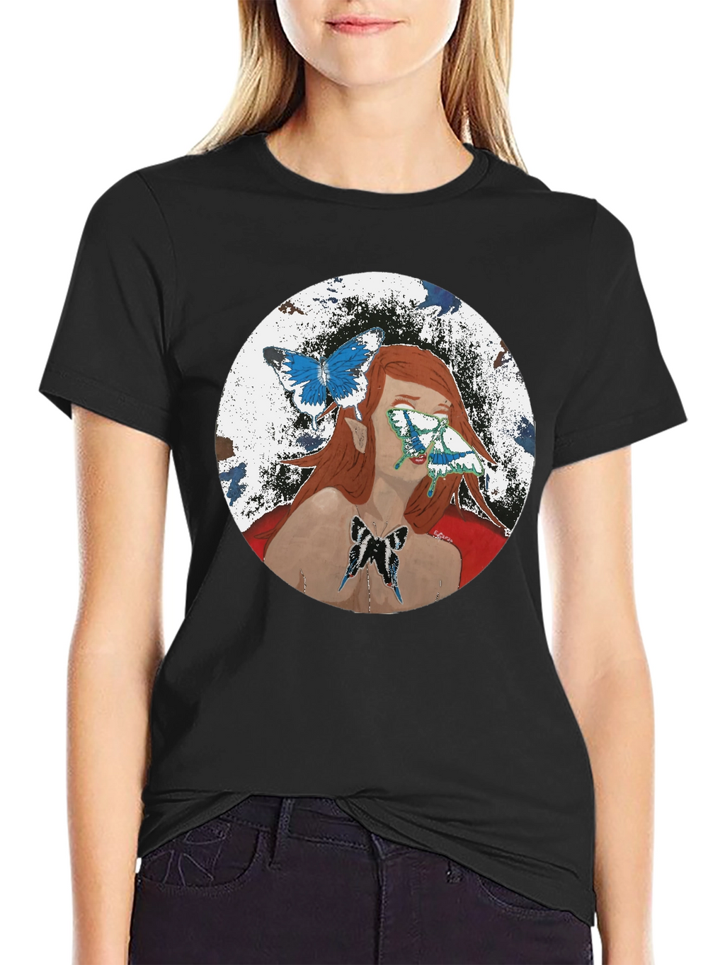 Butterfly Woman Graphic T-Shirt - Black