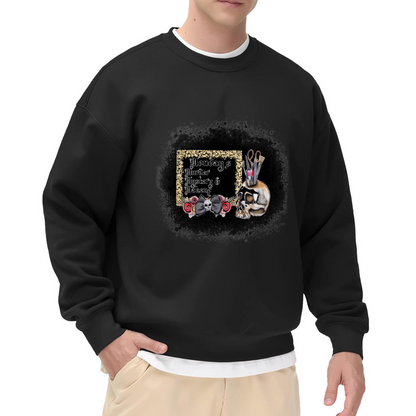 Monday's Murder Mystery And Makeup Sweatshirt | Gothic Skull Makeup Brushes Graphic Crewneck, Vintage Spooky Pullover Top, True Crime Fan Gift