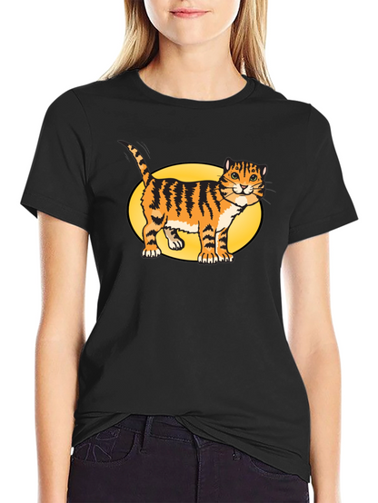 Black T-Shirt with Cartoon Cat Design