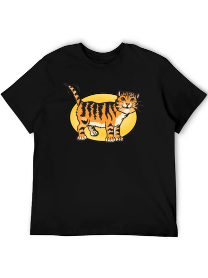Black T-Shirt with Cartoon Cat Design