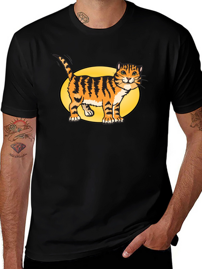 Black T-Shirt with Cartoon Cat Design
