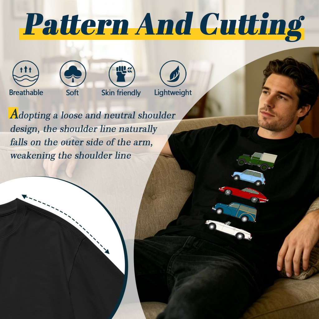 Men's Classic Vintage British Retro Cars Collection Graphic Tee
