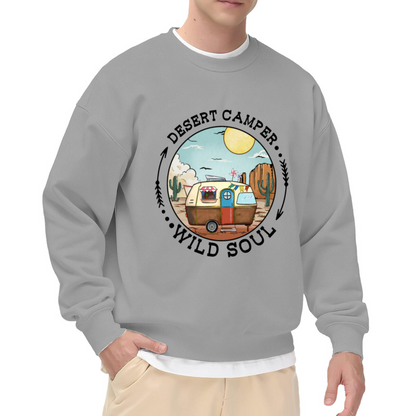 Desert Camper Wild Soul Retro Camper Badge Crewneck Sweatshirt | Vintage Desert Camping Pullover, Van Life Gift