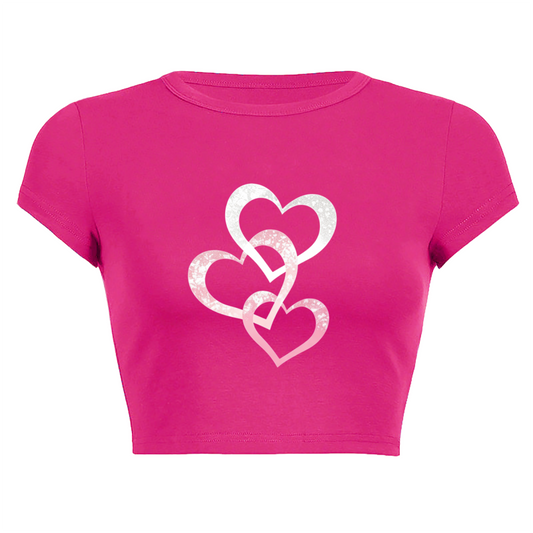 Coquette Triple Interlaced Pink Hearts Y2K Crop Top