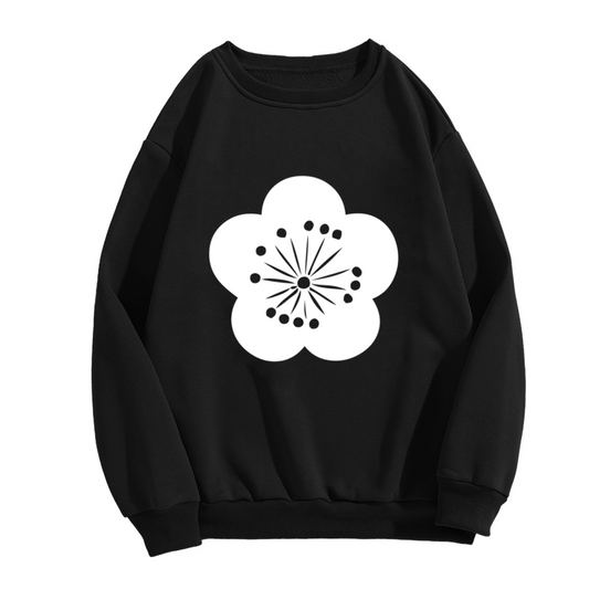 Plum Blossom Minimalist Flower Crewneck Sweatshirt | Japanese Ume Crest Monochrome Pullover, Botanical Gift