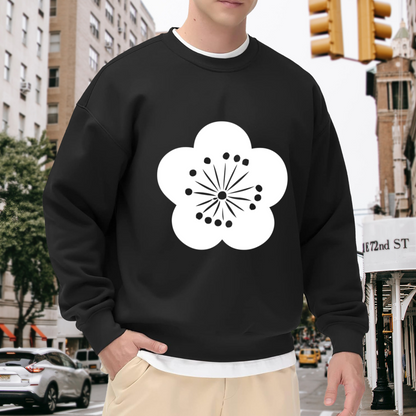Plum Blossom Minimalist Flower Crewneck Sweatshirt | Japanese Ume Crest Monochrome Pullover, Botanical Gift
