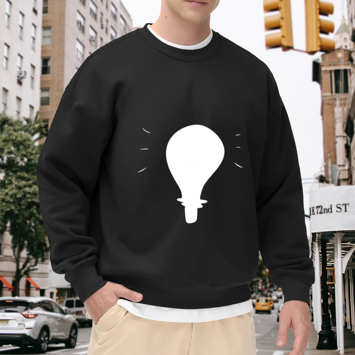 Bright Idea Lightbulb Crewneck Sweatshirt - Minimalist Graphic Design for Creative Thinkers