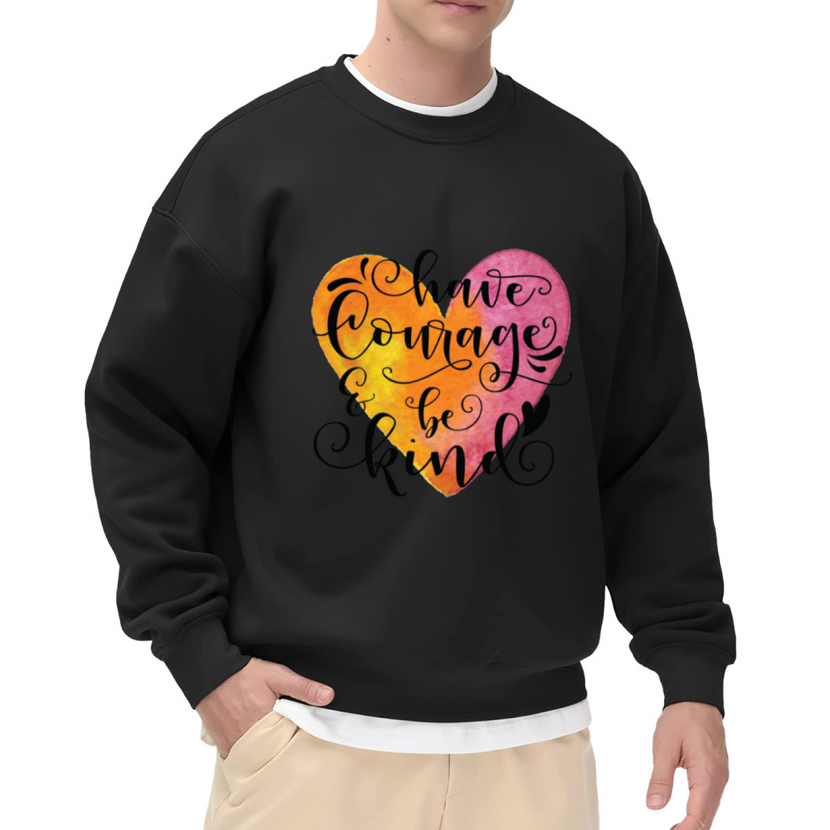Have Courage & Be Kind Watercolor Heart Crewneck Sweatshirt | Inspirational Calligraphy Pullover, Kindness Gift