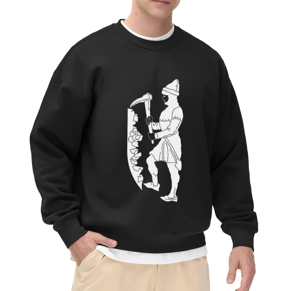 Miner Woodcut Crewneck Sweatshirt - Vintage Coal Miner Silhouette Pullover, Industrial Workwear Graphic, Hard Work Gift