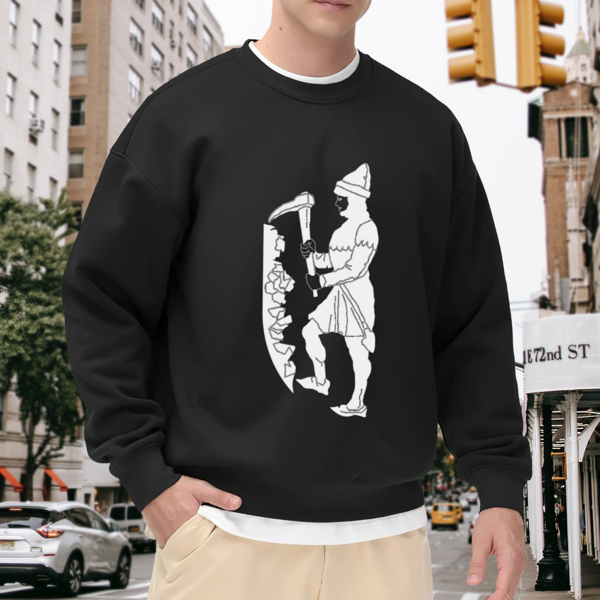 Miner Woodcut Crewneck Sweatshirt - Vintage Coal Miner Silhouette Pullover, Industrial Workwear Graphic, Hard Work Gift