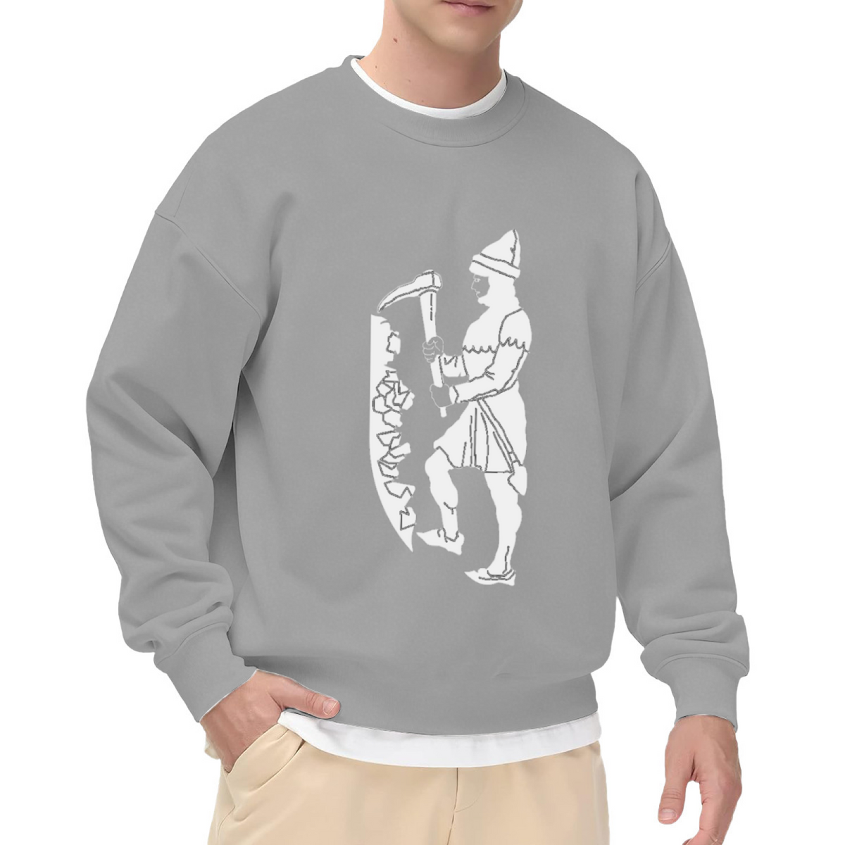 Miner Woodcut Crewneck Sweatshirt - Vintage Coal Miner Silhouette Pullover, Industrial Workwear Graphic, Hard Work Gift