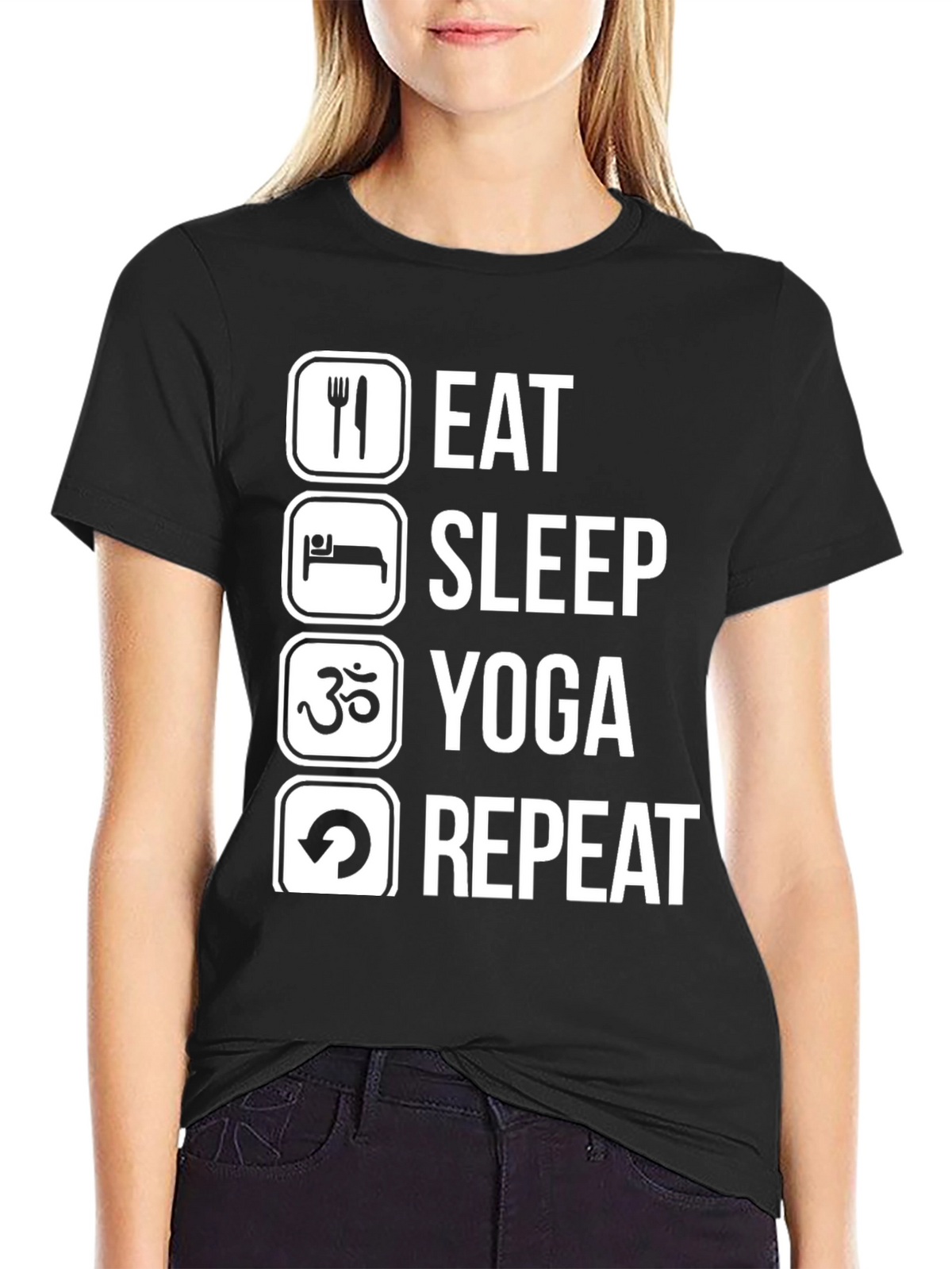 Eat Sleep Yoga Repeat Black T-Shirt