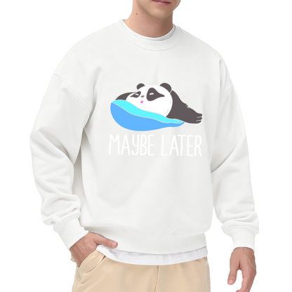 Maybe Later Lazy Panda Cartoon Crewneck Sweatshirt | Funny Procrastination Sloth Panda Pullover, Cute Animal Humor Gift