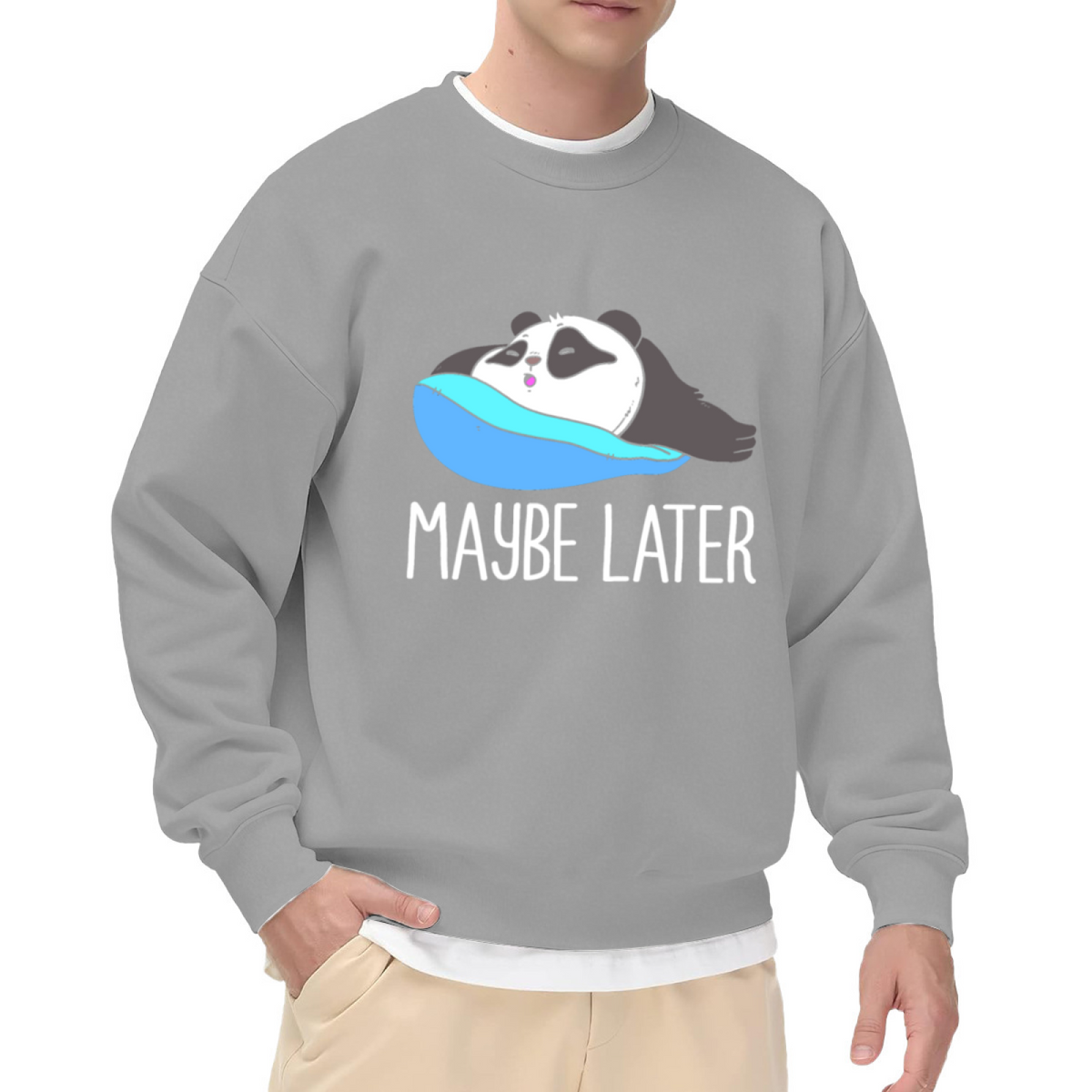 Maybe Later Lazy Panda Cartoon Crewneck Sweatshirt | Funny Procrastination Sloth Panda Pullover, Cute Animal Humor Gift