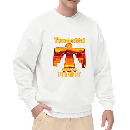 Thunderbird Bridging Earth and Sky Crewneck Sweatshirt with Retro Desert Landscape Design