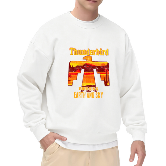 Thunderbird Bridging Earth and Sky Crewneck Sweatshirt with Retro Desert Landscape Design