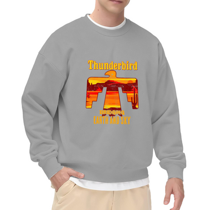 Thunderbird Bridging Earth and Sky Crewneck Sweatshirt with Retro Desert Landscape Design