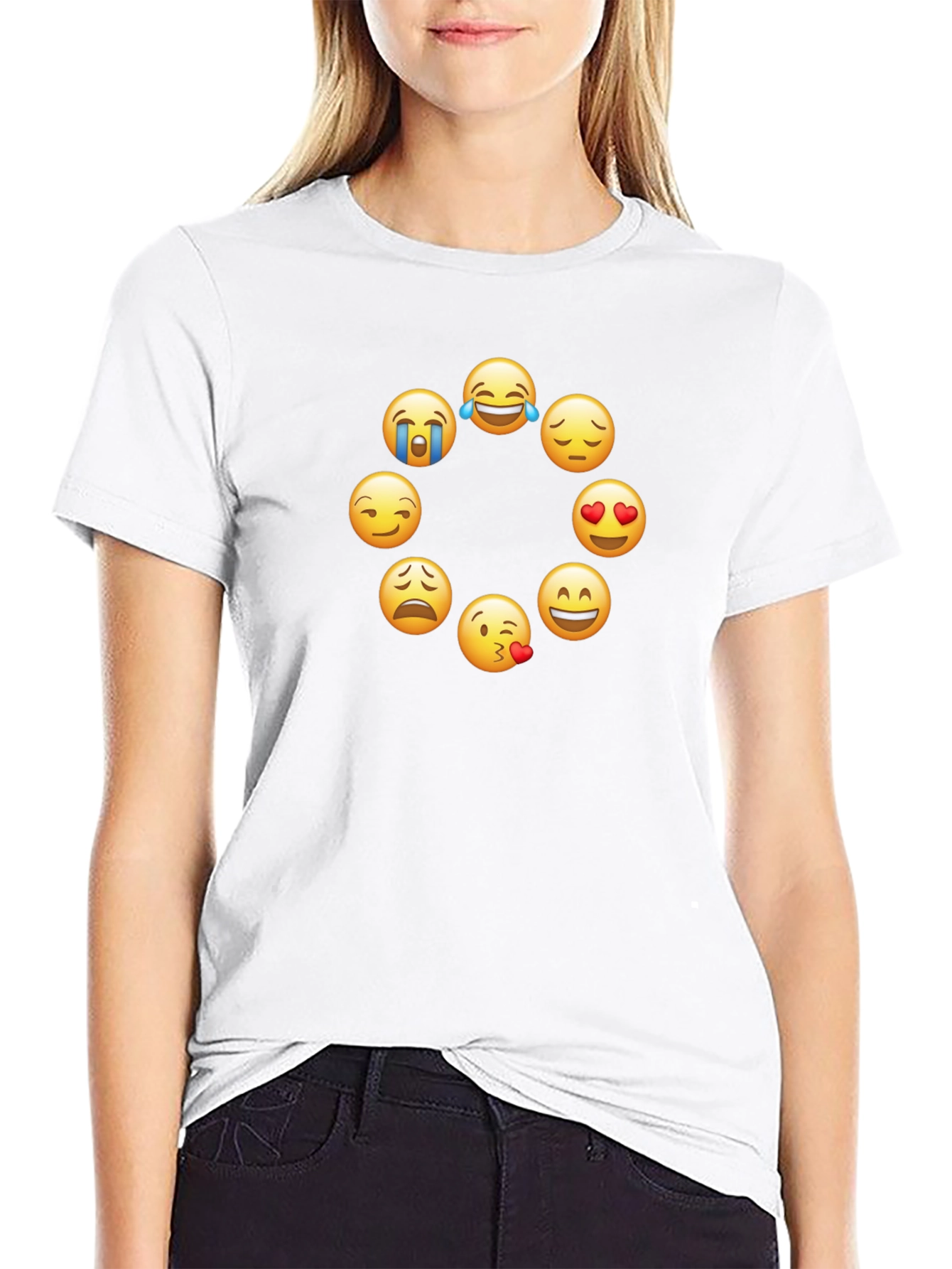 Emoji Circle Graphic Tee - Trendy Black T-Shirt
