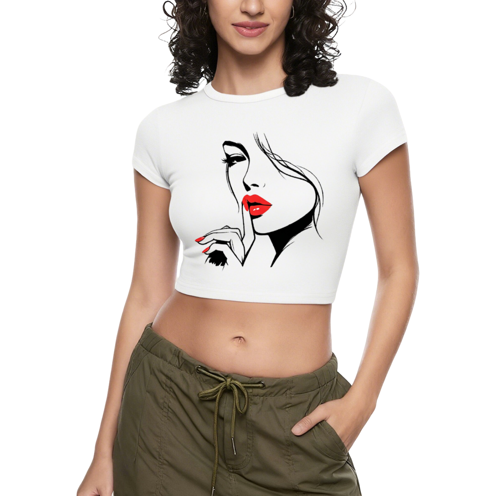 Cute Angel & Devil Sketch White Slim Crop Tee