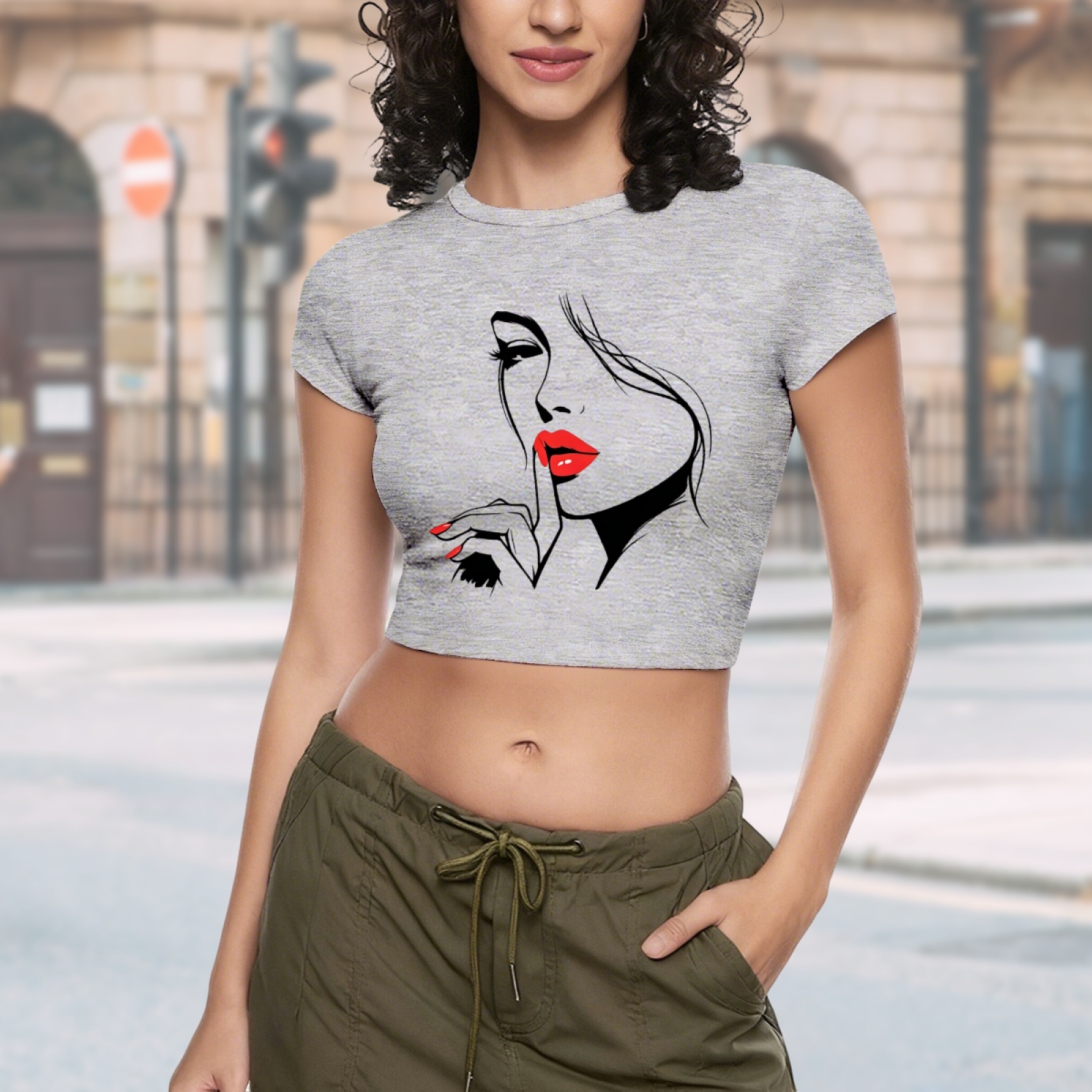 Cute Angel & Devil Sketch White Slim Crop Tee