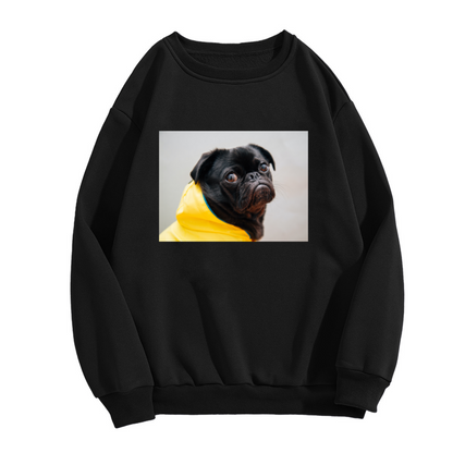 Funny Yellow Raincoat Black Pug Crewneck Sweatshirt for Dog Lovers & Pet Owners