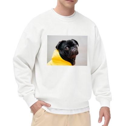 Funny Yellow Raincoat Black Pug Crewneck Sweatshirt for Dog Lovers & Pet Owners