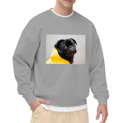 Funny Yellow Raincoat Black Pug Crewneck Sweatshirt for Dog Lovers & Pet Owners