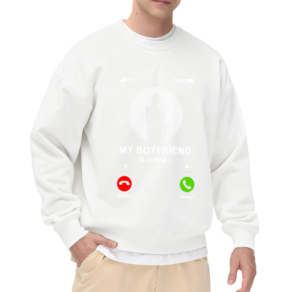 My Boyfriend Is Calling Saxophone Phone Screen Crewneck Sweatshirt | Funny Couple Call UI Pullover, Boyfriend Gift