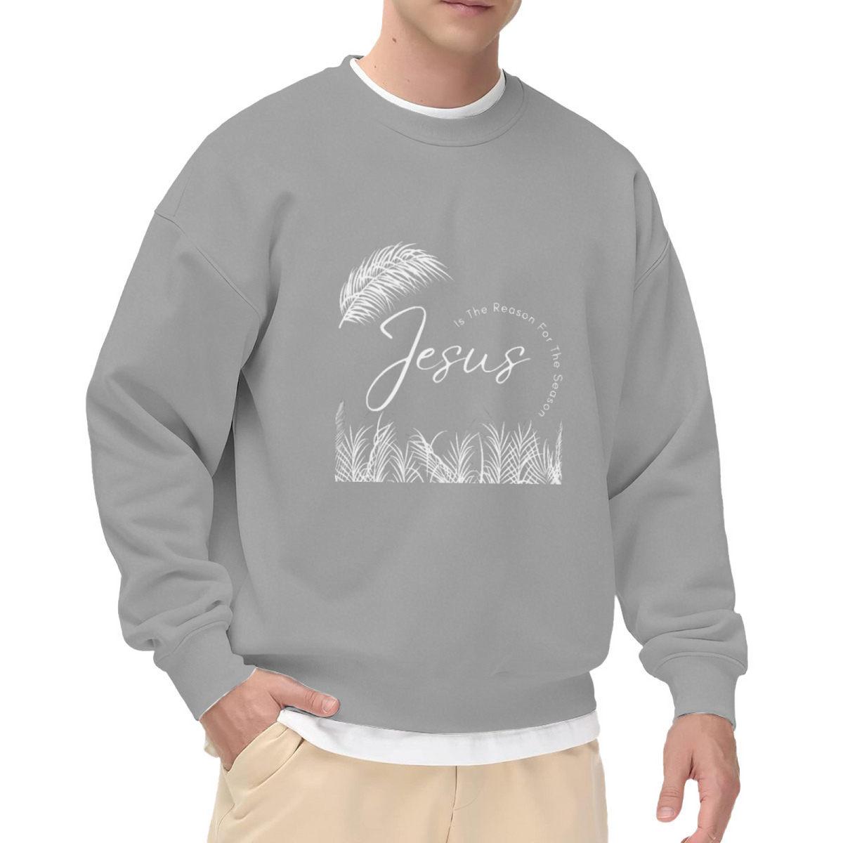 Jesus Is The Reason For The Season Crewneck Sweatshirt, Palm Leaf Christian Faith Pullover, Religious Easter Gift