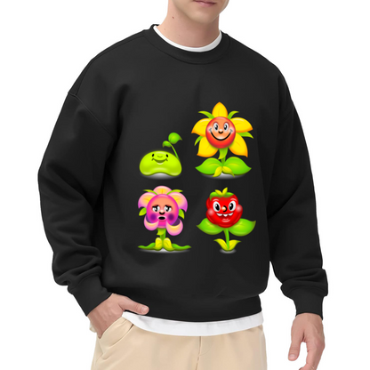 Cute 3D Cartoon Plant Characters Crewneck Sweatshirt | Whimsical Flower Friends Graphic Pullover, Kids Garden Gift
