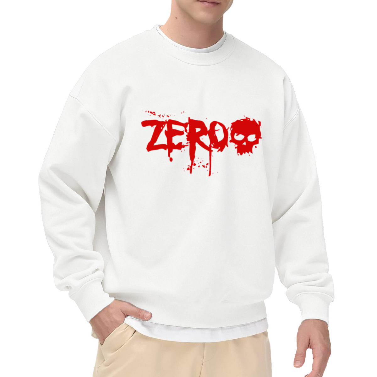 Zero Blood Splatter Skull Crewneck Sweatshirt, Horror Halloween Graphic Pullover, Gothic Creepy Gift