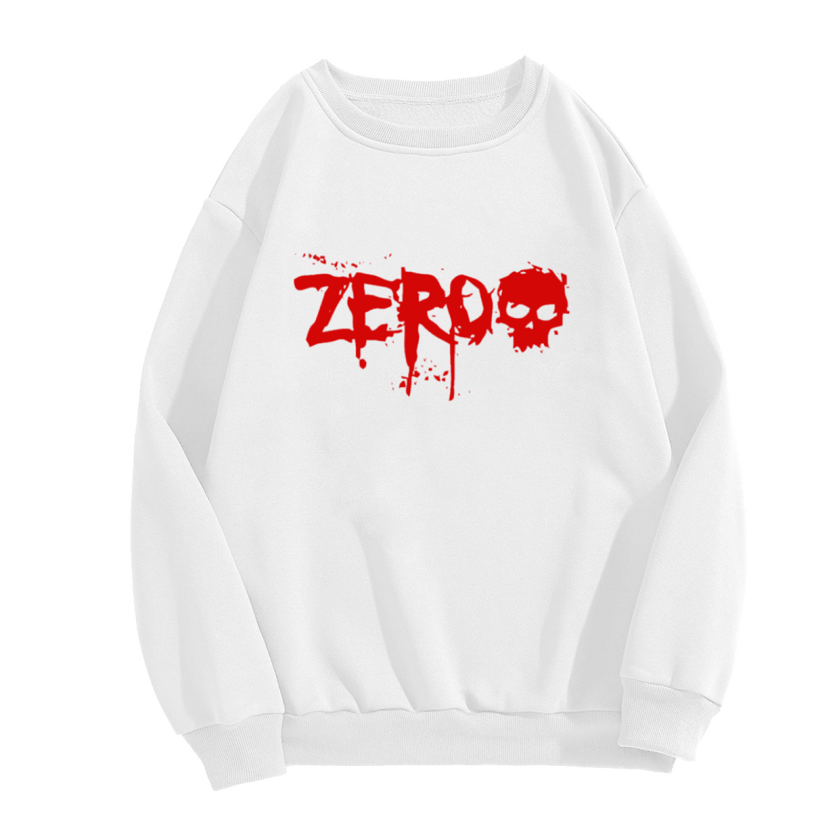 Zero Blood Splatter Skull Crewneck Sweatshirt, Horror Halloween Graphic Pullover, Gothic Creepy Gift