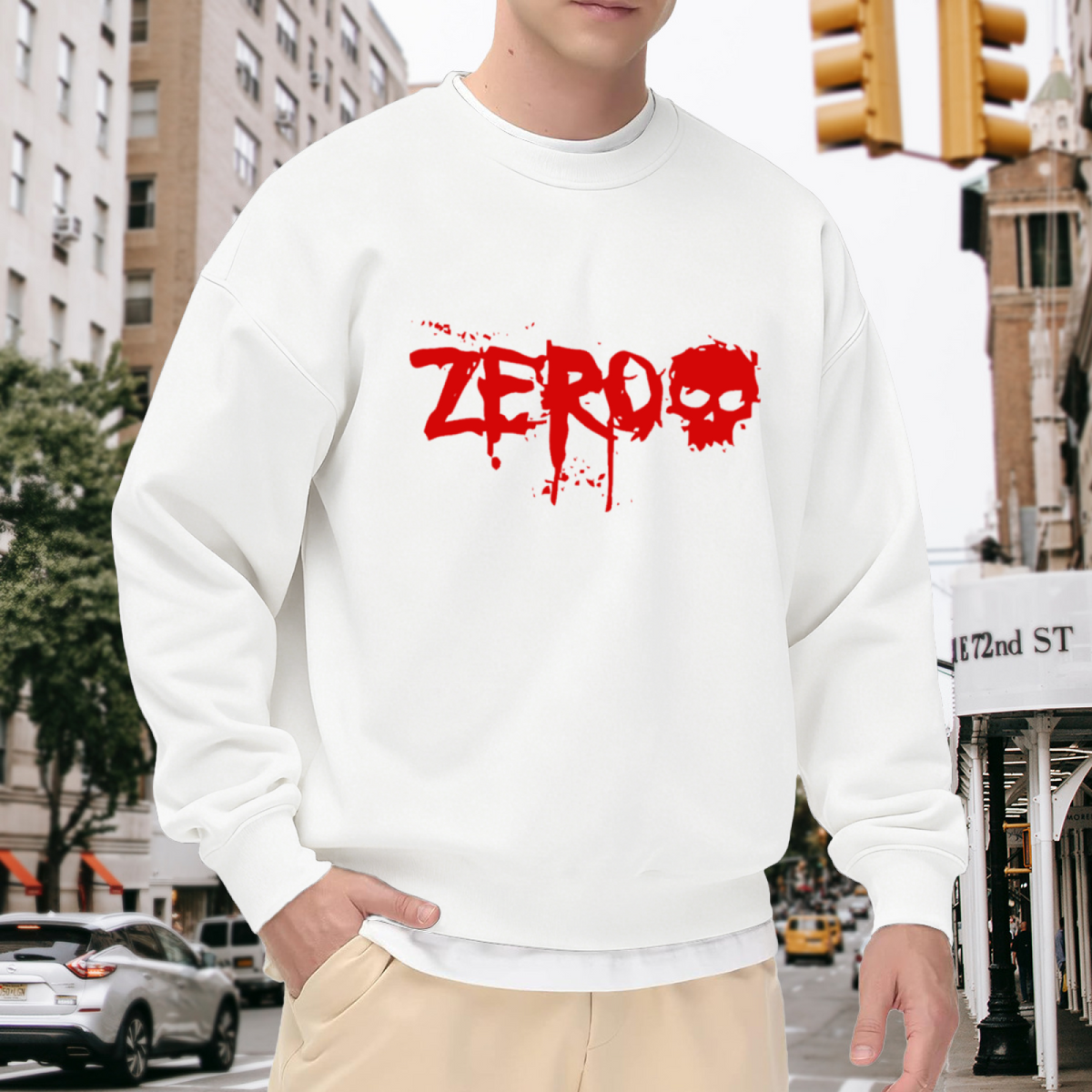 Zero Blood Splatter Skull Crewneck Sweatshirt, Horror Halloween Graphic Pullover, Gothic Creepy Gift