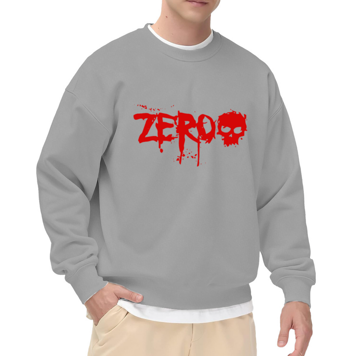 Zero Blood Splatter Skull Crewneck Sweatshirt, Horror Halloween Graphic Pullover, Gothic Creepy Gift