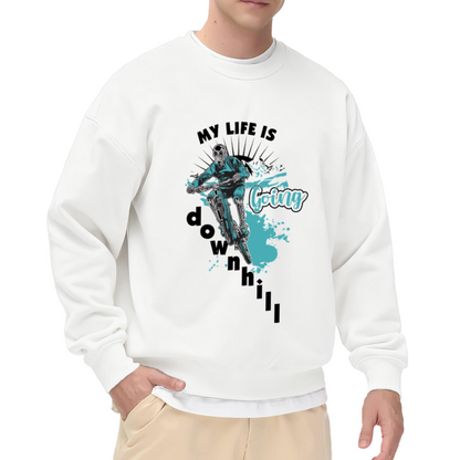 My Life Is Going Downhill Sweatshirt | Skeleton Mountain Bike Graphic Crewneck, Dark Humor Cycling Pullover Top, MTB Gift for Men Women