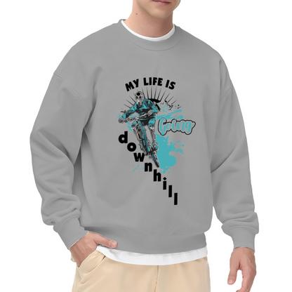 My Life Is Going Downhill Sweatshirt | Skeleton Mountain Bike Graphic Crewneck, Dark Humor Cycling Pullover Top, MTB Gift for Men Women
