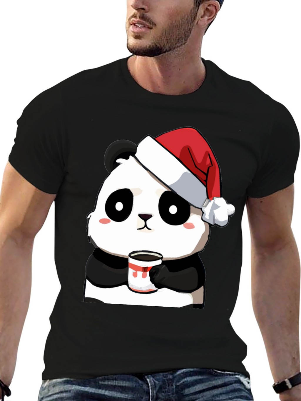 Cute Panda Santa Hat Coffee Mug Graphic T-Shirt
