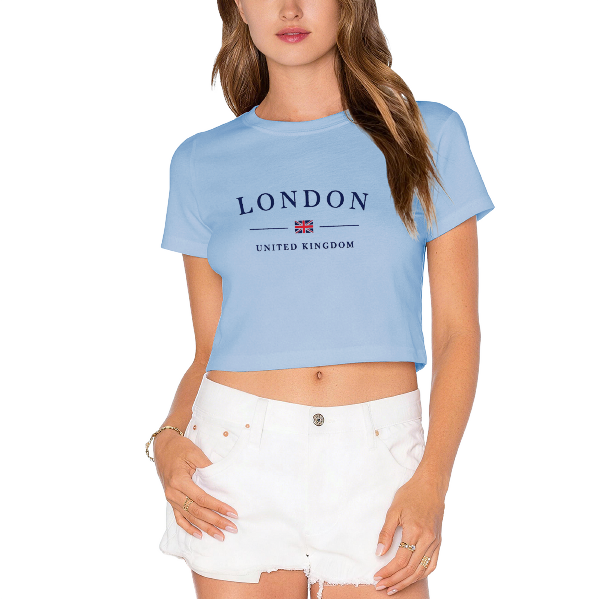 Classic London UK Flag White Cropped T-Shirt ¨C Preppy City Vacation Top
