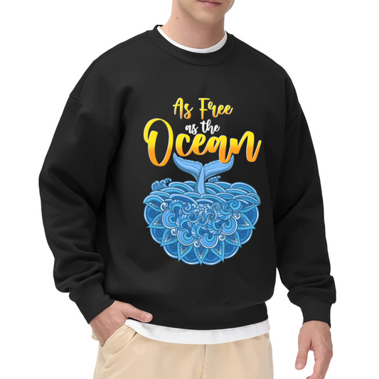 As Free As The Ocean Crewneck Sweatshirt - Whale Tail Wave Graphic Pullover, Ocean Lover Gift, Beach Vibes Top