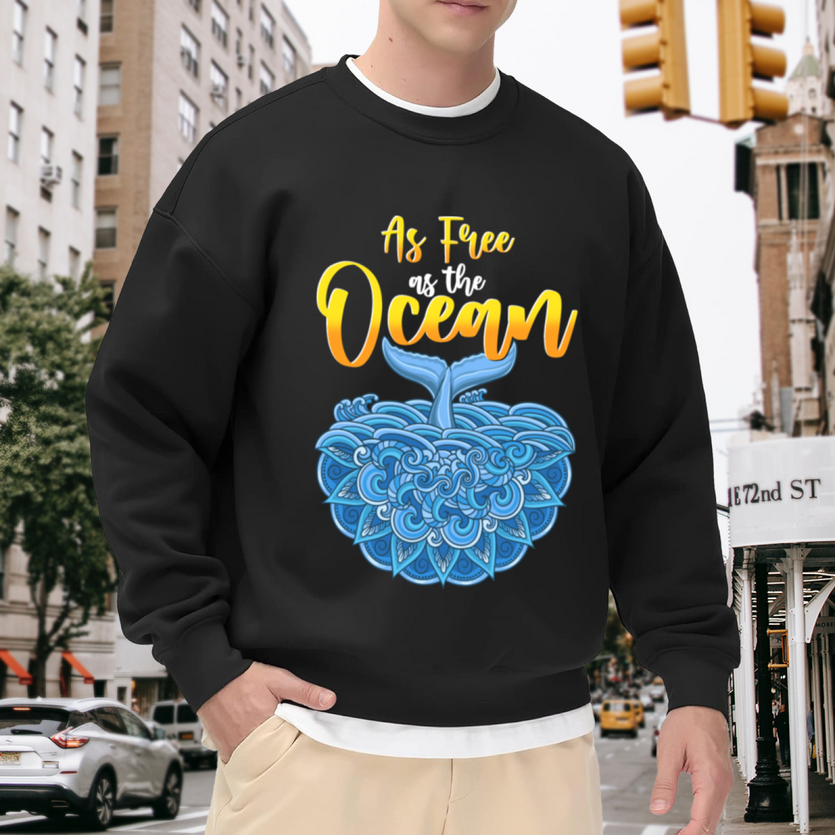 As Free As The Ocean Crewneck Sweatshirt - Whale Tail Wave Graphic Pullover, Ocean Lover Gift, Beach Vibes Top