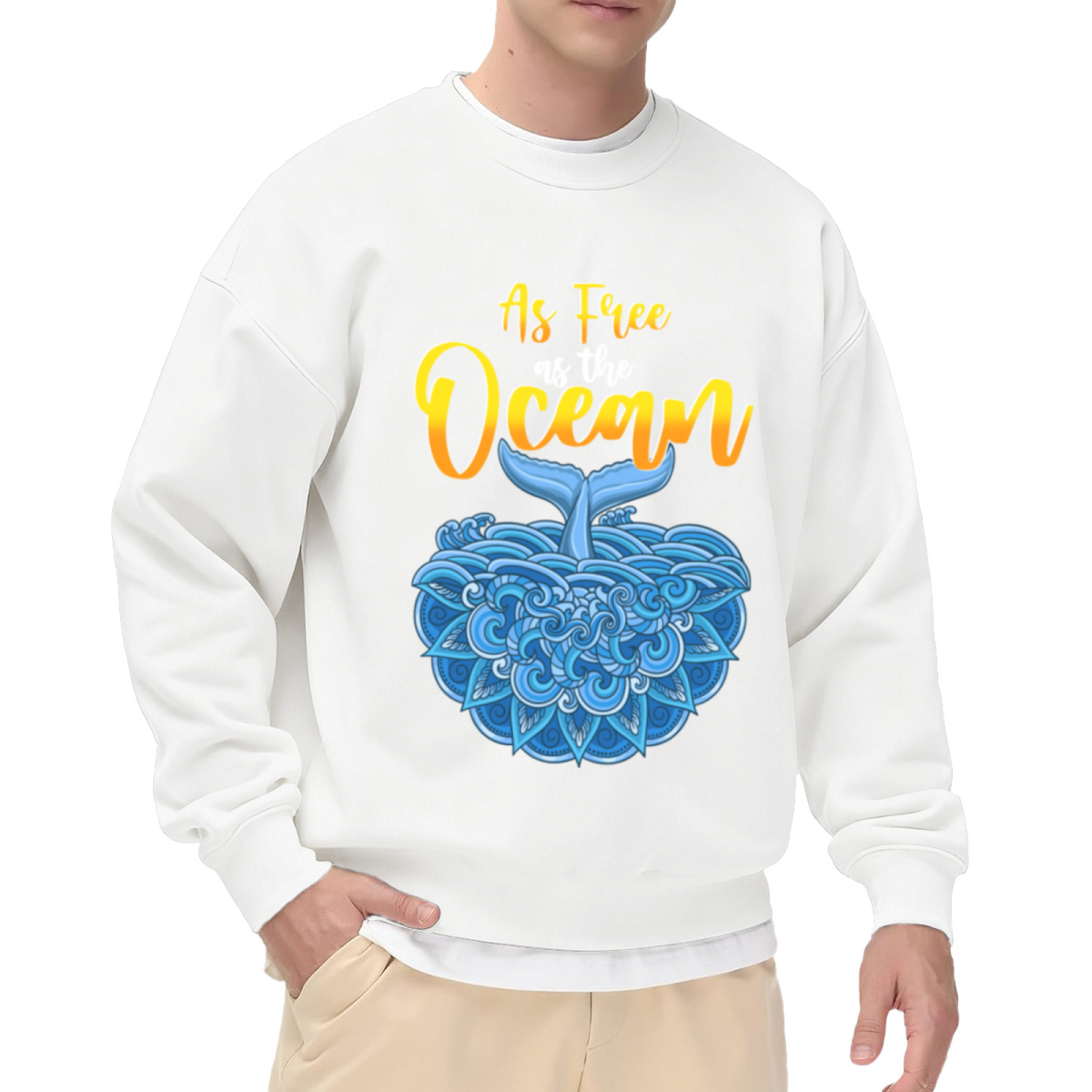 As Free As The Ocean Crewneck Sweatshirt - Whale Tail Wave Graphic Pullover, Ocean Lover Gift, Beach Vibes Top